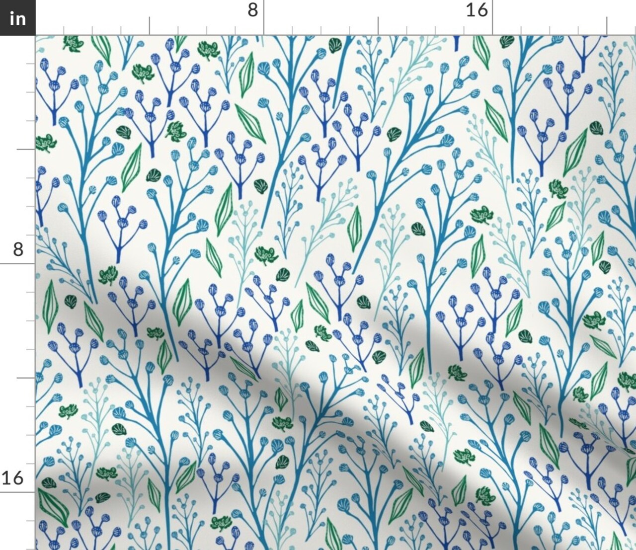 Boho Floral Rustic Botanical Green Cool Tones Scandi Custom Printed Fabric by Spoonflower Various Fabrics by the Yard or Fat Quarter